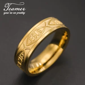Teamer Bagues en acier inoxydable de poisson de Jésus pour les femmes et les couples, matiques de doigt larges, amulette de prière religieuse et chrétienne, cadeau de bijoux, nouveau