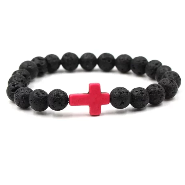 FSUNION-Bracelet à breloques en pierre naturelle pour hommes et femmes, croix, perles de lave noires, bijoux faits à la main, prière, fitness, JOCouple – Image 23