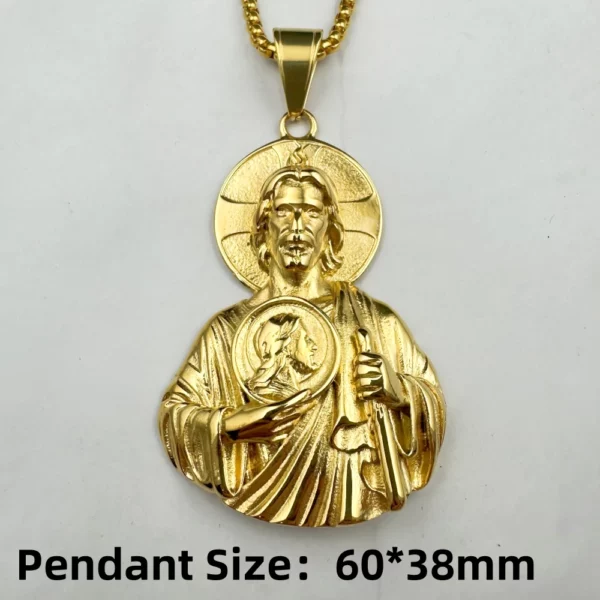 Pendentif en acier inoxydable 316L, bijoux dorés de Saint Jude, douze apôtres de jésus, cadeau de vacances de style fête hip-hop – Image 2