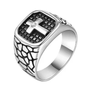 Bague chevalière Vintage en acier inoxydable, croix chrétienne, prière religieuse, motard, fête