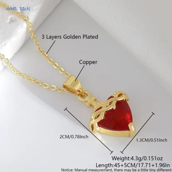 MHS.SUN plaqué or sacré coeur de jésus croix collier rouge Zircon religieux catholique pendentif colliers pour femmes filles bijoux – Image 22