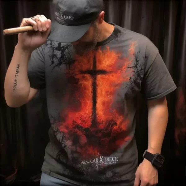 T-Shirt Vintage à Manches Courtes pour Homme, Vêtement Streetwear avec Impression 3D de Dieu, Religieux, Christ, Jésus, Croix, Été – Image 3