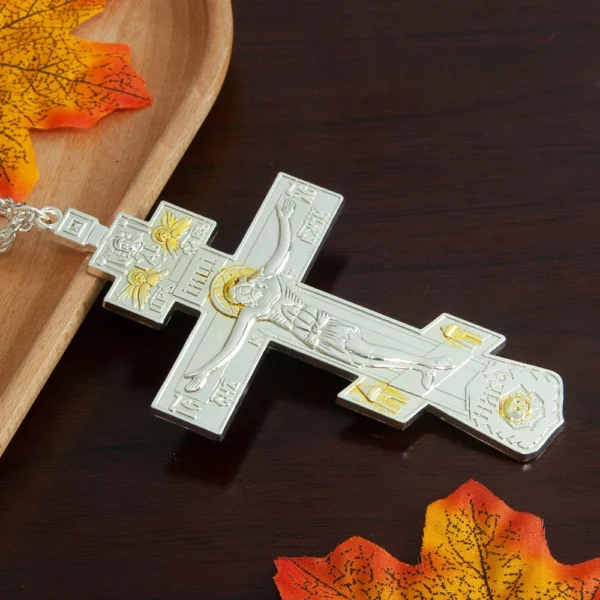 Collier avec pendentif croix pectorale plaquée or, Crucifix orthodoxe de jésus-Christ, pour prêtre et croyants – Image 7