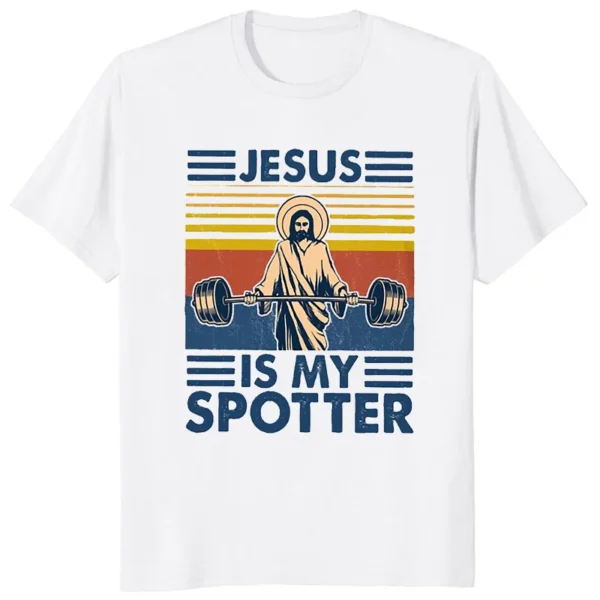 Rétro Vintage jésus Christ gymnase t-shirts hommes pur foi chrétienne t-shirt haut à manches courtes drôle imprimé graphique t-shirt cadeau – Image 6