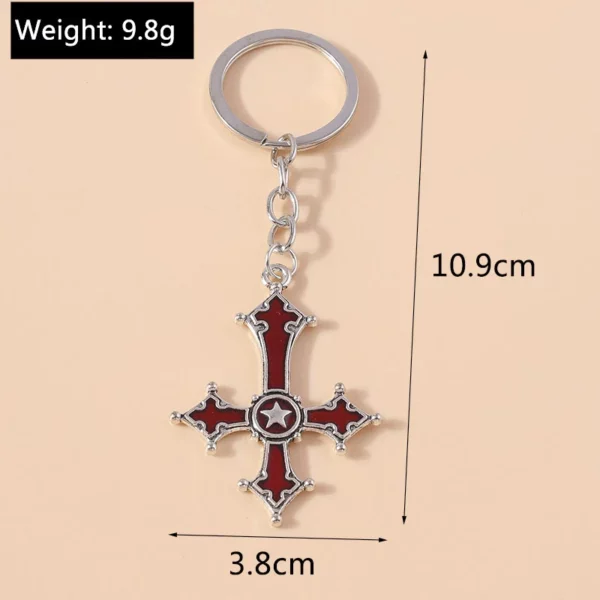 Aihua-Porte-clés croix inversée pour hommes et femmes, pentagramme Steampunk vintage, porte-clés de voiture, croix gothique SAFLucifer – Image 6