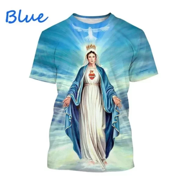 T-shirt imprimé 3D de la Vierge Marie pour femmes, déesse de la misériUL, chrétien, béni Jésus, dieu, t-shirts, vêtements pour femmes, unisexe, manches courtes – Image 4