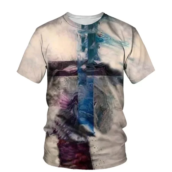Croix jésus Style chrétien impression 3D mode décontracté hommes et femmes quotidien ample confortable grande taille col rond manches courtes T-shirt – Image 3