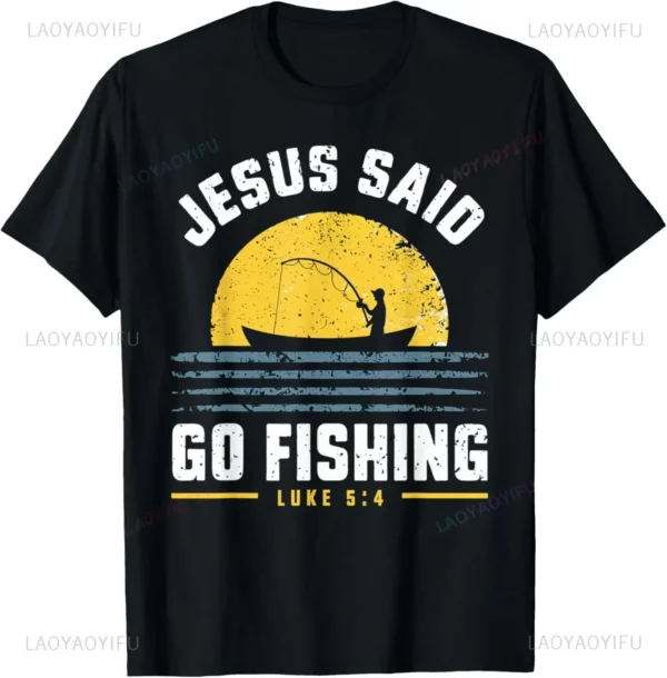 T-shirt chrétien imprimé sur demande pour hommes, Jésus a dit que le Christ va à la pêche, Faith Graphic, Camisas Streetwear – Image 7