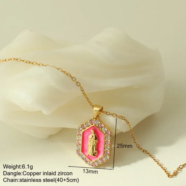 Nouveau en été couleur or bijoux pour Boho Croix et Vierge Marie Collier Pour Femmes En Acier Inoxydable Longue Chaîne Jésus Choker – Image 3