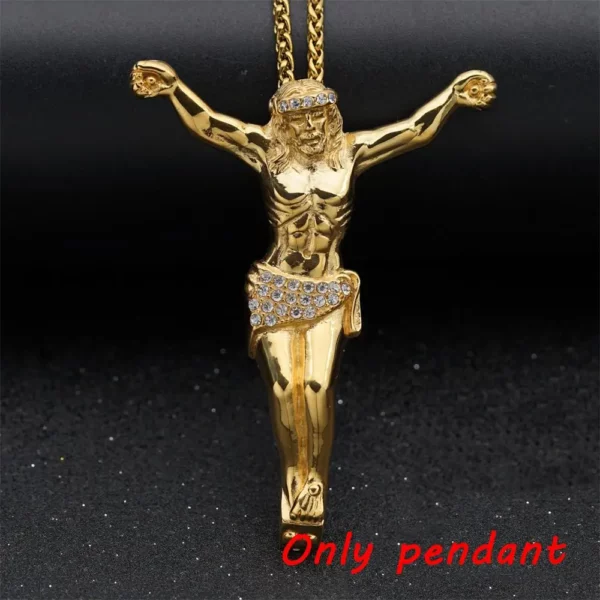 Collier croix de jésus religieux pour hommes, pendentif croix couleur or avec strass, bijoux cadeaux pour hommes, nouvelle collection – Image 5
