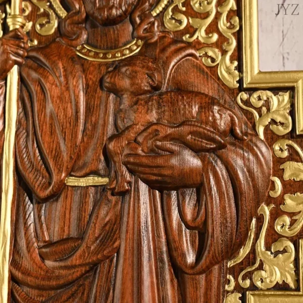 Sculpture sur bois de haute qualité, icône de berger de jésus, Plaque de Sculpture, décoration murale catholique pour la maison – Image 2