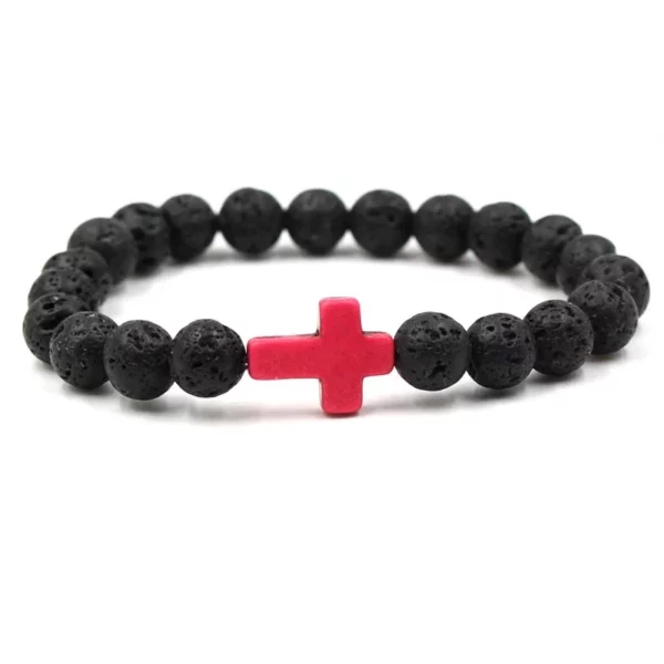 FSUNION-Bracelet à breloques en pierre naturelle pour hommes et femmes, croix, perles de lave noires, bijoux faits à la main, prière, fitness, JOCouple – Image 8