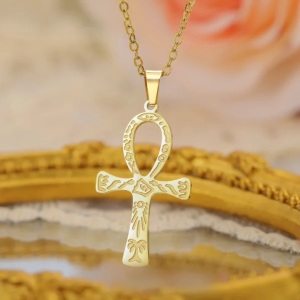 Lucktune Ankh croix amulette égyptienne collier en acier inoxydable clé de la vie symbole Crucifix pendentif collier femmes Religion bijoux – Image 6