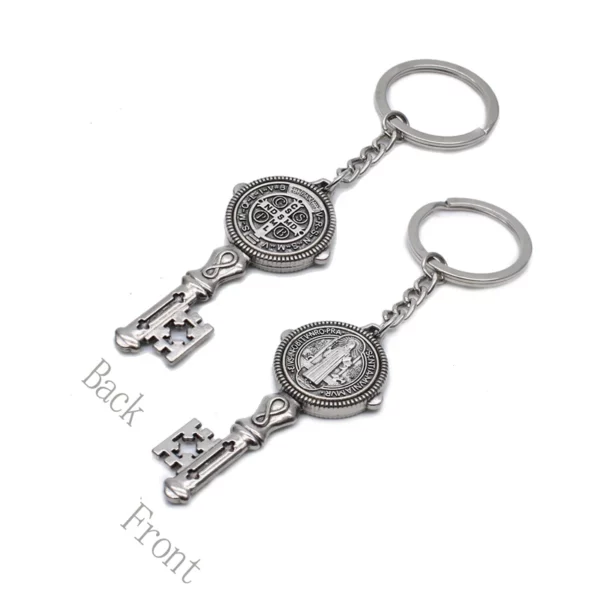 Porte-clés Vintage en émail Saint benoît, longs bijoux religieux catholiques pour hommes et femmes – Image 3