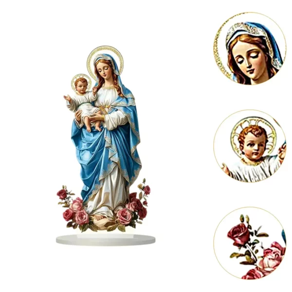 Bienheureuse Marie avec Enfant Jésus Signe JO Catholique Art, Collection Chrétienne, Décoration de Maison pour Salon NikBureau Bureau Festival – Image 5