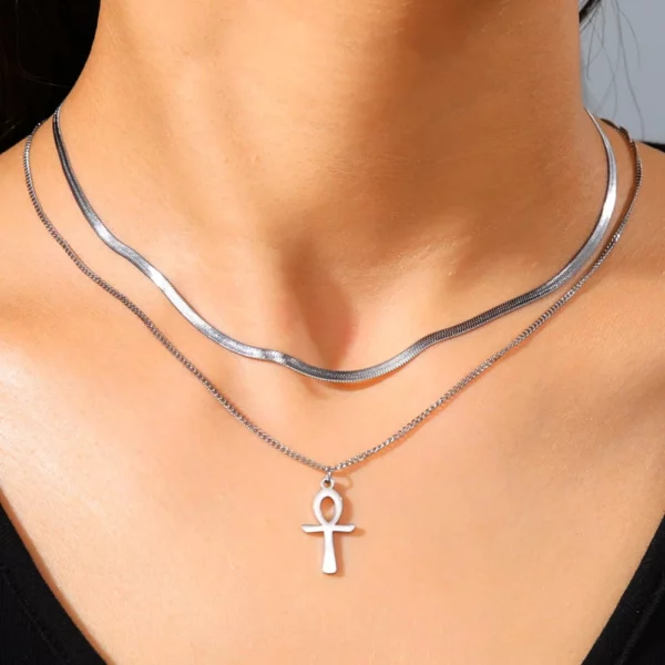 Lucktune Ankh croix amulette égyptienne collier en acier inoxydable clé de la vie symbole Crucifix pendentif collier femmes Religion bijoux – Image 29