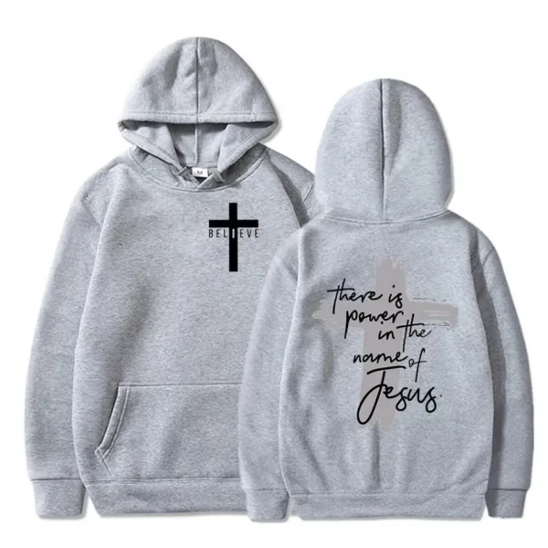 Il y a du pouvoir dans le nom de Jésus sweat à capuche graphique unisexe croix foi sweats femmes/hommes foi chrétienne essentiel sweats à capuche – Image 8