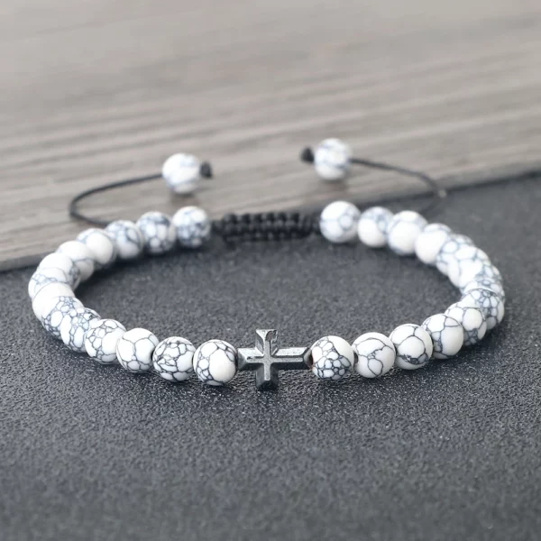 Bracelet en Pierre Naturelle pour Homme et Femme, Pendentif Croix de Jésus, Œil de Tigre Perlé, Tressé, Guérison Énergétique, Bijoux à la Mode, Cadeau, 6mm – Image 26