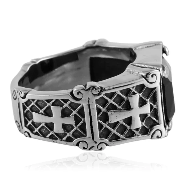Bague rétro tendance en forme de croix en acier inoxydable pour hommes, anneau carré en pierre multicolore de Style Punk, accessoire à la mode – Image 2