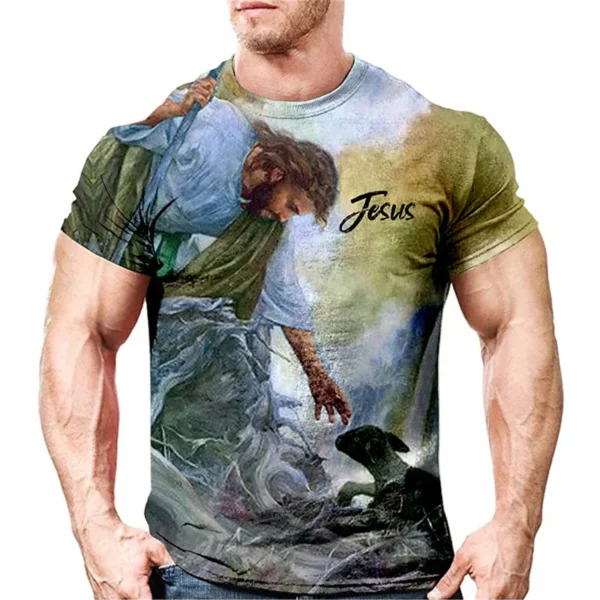 T-shirt vintage Jésus Christ pour hommes, vêtements pour hommes, haut précieux, impression HD, décontracté, manches courtes, rue, t-shirts de haute qualité – Image 7