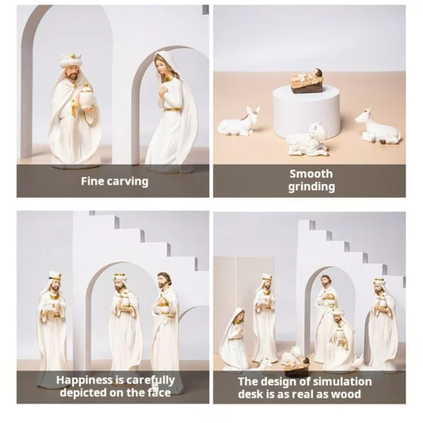 1 ensemble de Figurines de crèche de jésus de noël, accessoires de décoration pour la maison, bureau, sainte famille, ornements de bureau en résine – Image 12