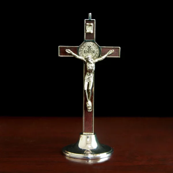 HTISOK – Statue de Crucifix de jésus, croix catholique marron pour personnes âgées, Crucifixion du Christ, église, décoration de Table pour la maison – Image 7