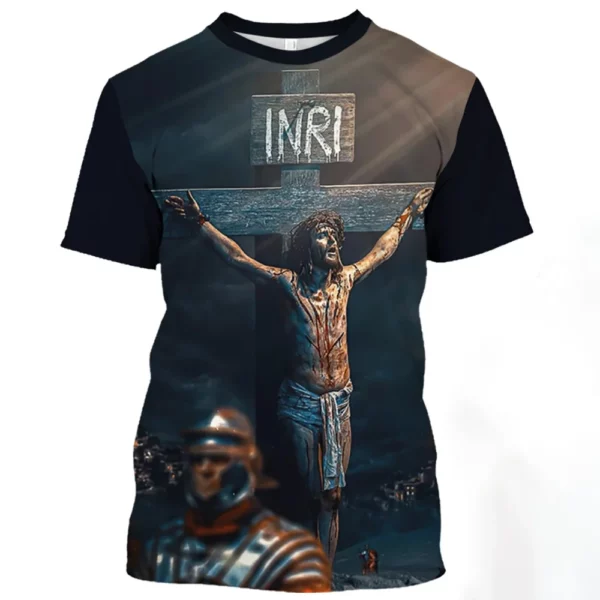 Jésus chrétien croix catholique t-shirts pour hommes dieu imprimer décontracté à manches courtes surdimensionné T-shirt Harajuku unisexe col rond t-shirts – Image 24