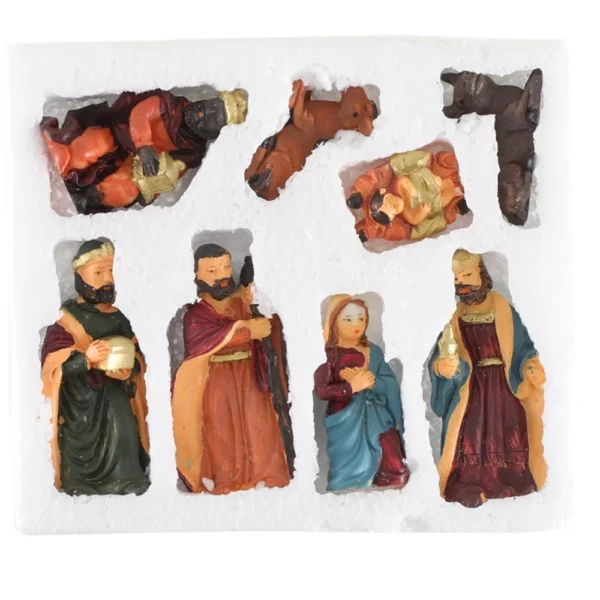 Cadeau d’ornement du Christ en résine de Jésus, artisanat de scène de nativité, statue en résine, mangeoire de Noël, figurine catholique, ensemble de 8 pièces – Image 6