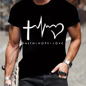 T-shirt à manches courtes et col rond pour hommes, T-shirt d'été, Foi chrétienne, Croisé, Graphique, Mode, Nouveau
