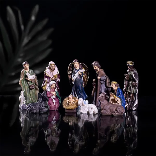 Statue de scène de la Nativité peinte à la main, collection en résine, naissance de Jésus, 11 pièces – Image 7