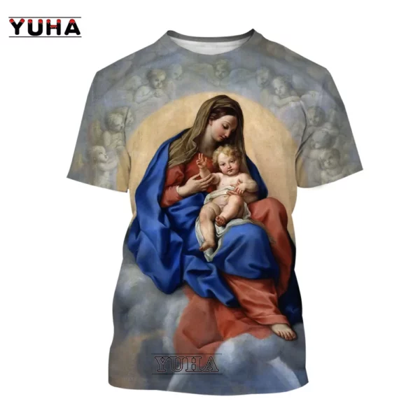 T-shirt imprimé 3D Vierge Marie et Jésus pour hommes et femmes, T-shirt décontracté, Foi, Amour, Manucure, Personnalité, Mode estivale, Nouveau – Image 8