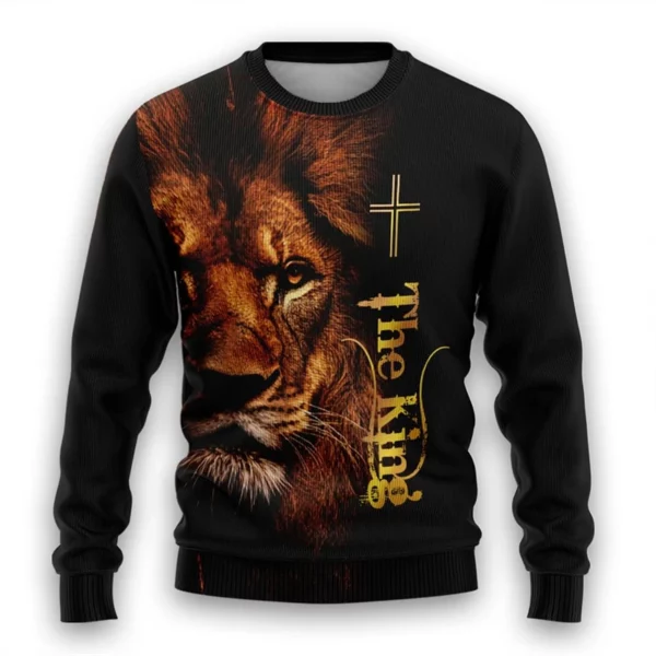 Sweat-shirt graphique Lion chrétien dieu jésus laid pull de noël pour femmes vêtements décontracté croix à manches longues homme pulls – Image 5