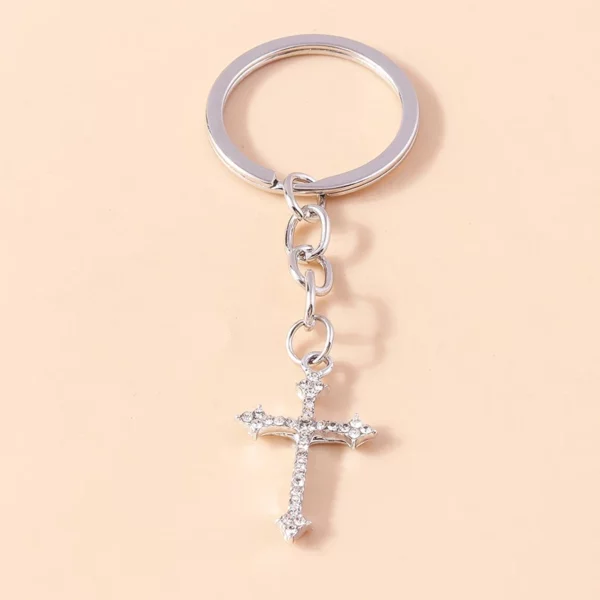 Porte-clés croix en cristal chic, porte-clés religieux de Jésus, porte-clés de voiture, pendentif de sac à main, accessoires de bijoux à bricoler soi-même – Image 23