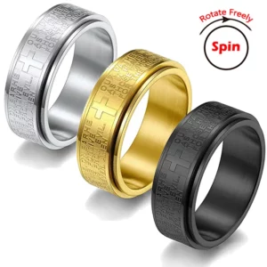 Bagues d'anxiété en acier inoxydable pour hommes et femmes, rotation libre, croix de jésus chrétien, Spinner, amulette rétro, bijoux religieux, cadeau