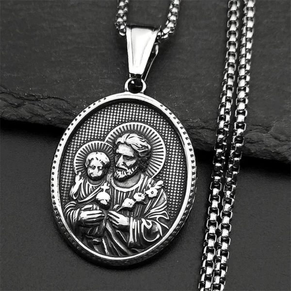 Saint Joseph religieux chrétien jésus médaille collier pour femmes hommes en acier inoxydable couleur or colliers cadeau amulette bijoux – Image 4