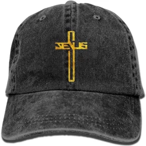 Casquette de baseball en coton sergé lavé unisexe, chapeau de papa réglable, croix de Jésus chrétienne, plat, vintage