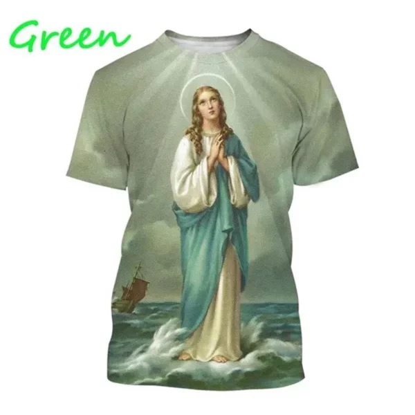 T-shirt imprimé 3D de la Vierge Marie pour femmes, déesse de la misériUL, chrétien, béni Jésus, dieu, t-shirts, vêtements pour femmes, unisexe, manches courtes – Image 18