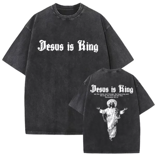 T-shirt délavé Vintage pour hommes et femmes, style religieux chrétien, jésus pardonne le père, gothique Rock, surdimensionné, Streetwear – Image 11
