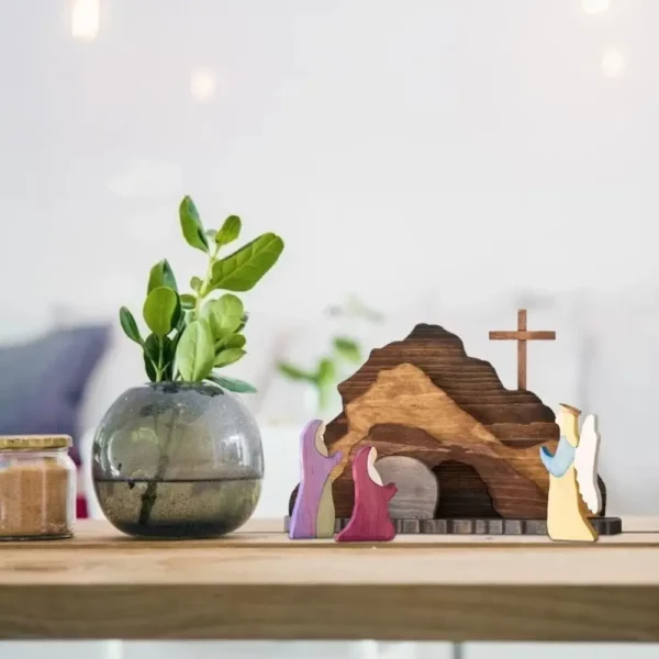Décoration de scène de pâques de tombe vide en bois, facile à installer, croix Portable, Statue de tombe vide, décor de jésus de pâques réutilisable – Image 12