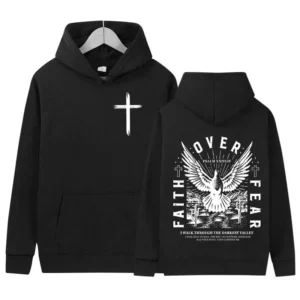Sweat à capuche imprimé Jésus sur la peur pour hommes et femmes, sweat-shirt rétro chrétien, sweats à capuche sourire, sweats à capuche rétro, mode Harajuku, lettre inversée