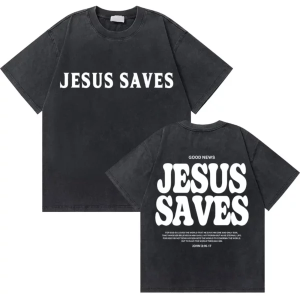 Lavé Vintage chrétien jésus bonnes nouvelles dieu vous aime verset de la Bible graphique T-shirts hommes femmes mode décontracté surdimensionné t-shirt – Image 12