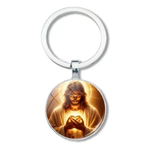 Porte-clés pendentif circulaire en verre à motif de jésus pour anniversaires masculins et féminins, fêtes de remise de diplôme, cadeaux de bijoux de famille