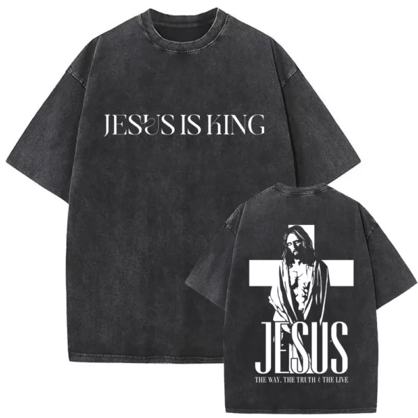 Série religieuse chrétienne jésus Vintage lavé T-shirt hommes femmes gothique Rock surdimensionné à manches courtes t-shirts Hip Hop Streetwear – Image 15