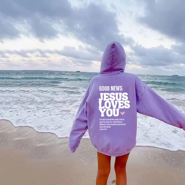 BON NOUVEAUX JÉSUS LOVES YOU Sweat à capuche Christian Sweat à capuche Jésus Sweat à capuche tendance Bible Verse Chemise Unisexe Vêtements esthétiques – Image 7