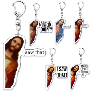 Porte-clés drôle de Jésus regarde, j'ai vu ce mème, porte-clés JOKeychains, anneau pour accessoires, pendentif de sac, bijoux, cadeaux GérGifts