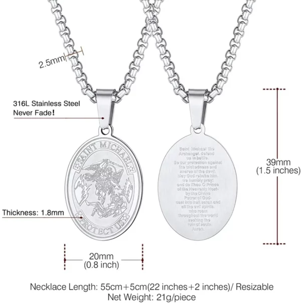 U7 – collier Saint-Michael en acier inoxydable pour homme et femme, pendentif ovale Saint bible, archange, chaîne Spiga, 22 pouces, P1063 – Image 11