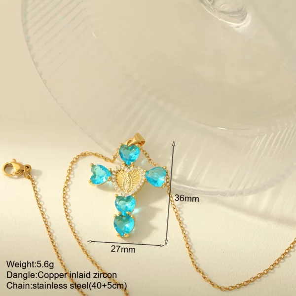 Croix Collier Pour Les Femmes Bohème Jésus Vierge Marie Choker Boho Zircon Colliers En Acier Inoxydable Longue Chaîne Nouveau Dans le cou Bijoux – Image 5