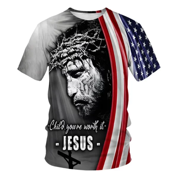 Jésus Christ croix 3d imprimé T-shirt hommes T-shirt Design classique décontracté à manches courtes surdimensionné rue mode t-shirts amples hauts – Image 7