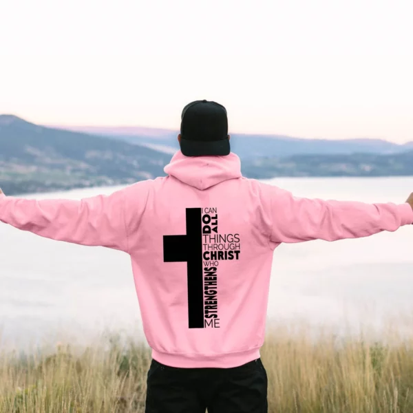 Sweat à capuche à manches longues pour hommes, thème de Jésus, croix chrétienne, imprimé document au dos, pull monochrome – Image 2