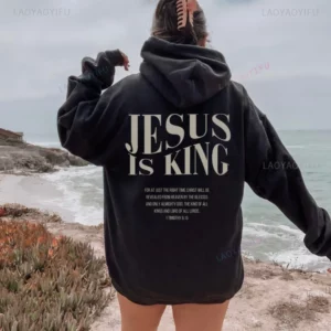 Sweat-shirt Jésus est roi pour femme, sweat à capuche à manches longues, sweat à capuche chrétien, streetwear chrétien, évangile, vêtements de Jésus